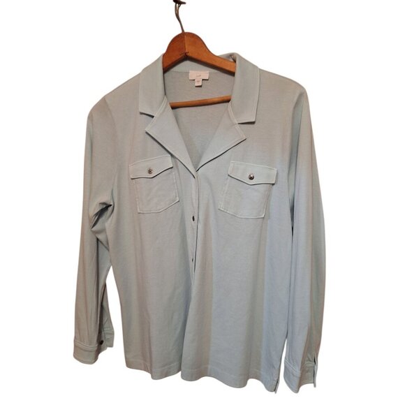 J. Jill Tops - J.Jill 100% Cotton Button Down Minty Long Sleeved Pocket Blouse Ladies Large
